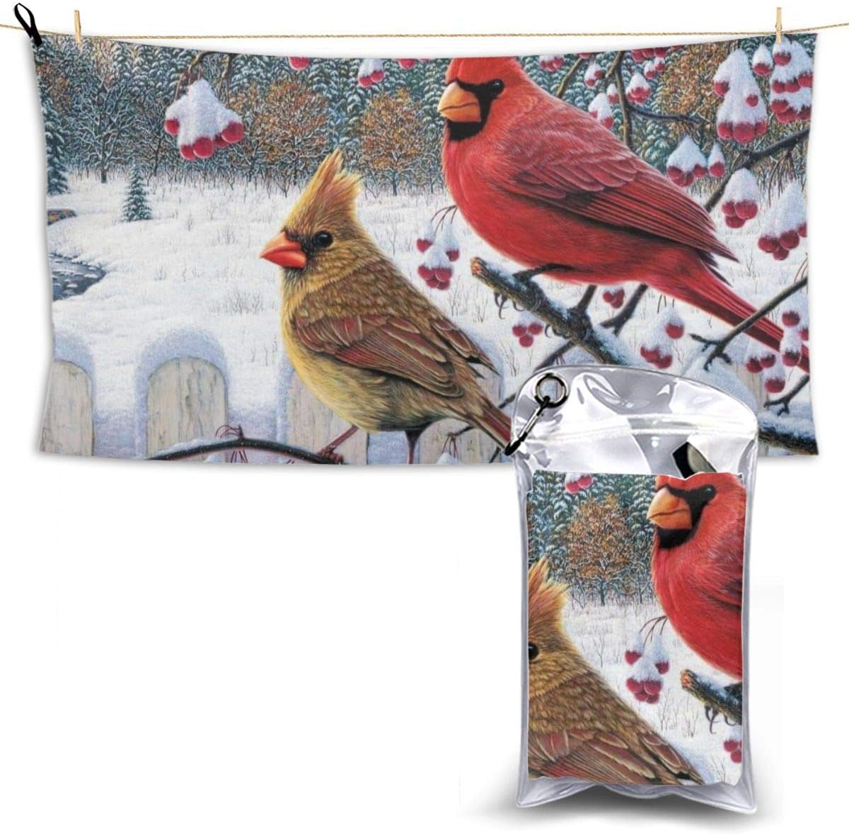 Beach Towel Sand Free Towel, Fast Dry Highly Absorbent Microfiber Bath Towels Cardinal Birds Swim Towels Summer Gifts