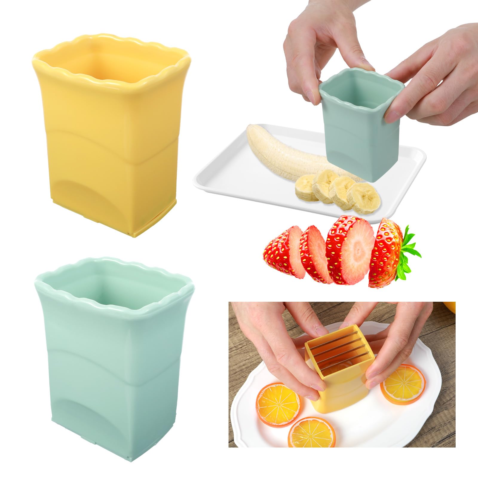 2 Pack Cup Slicers Stainless Steel Fruit Cutter Egg Banana Cup Chopper Mini Tomato Cherry Strawberry Slicer Creative Kitchen Gadget for Quickly Making Vegetable Salad