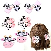 3 Pairs Cow Print Baby Hair Clips, Pink Cowgirl Pigtail Bows for Baby Girls Cute Moo Cow Bows with Alligator Clips Barrettes Flower Grosgrain Ribbon Tiny Bows Farm Party Costume Hair Accessories