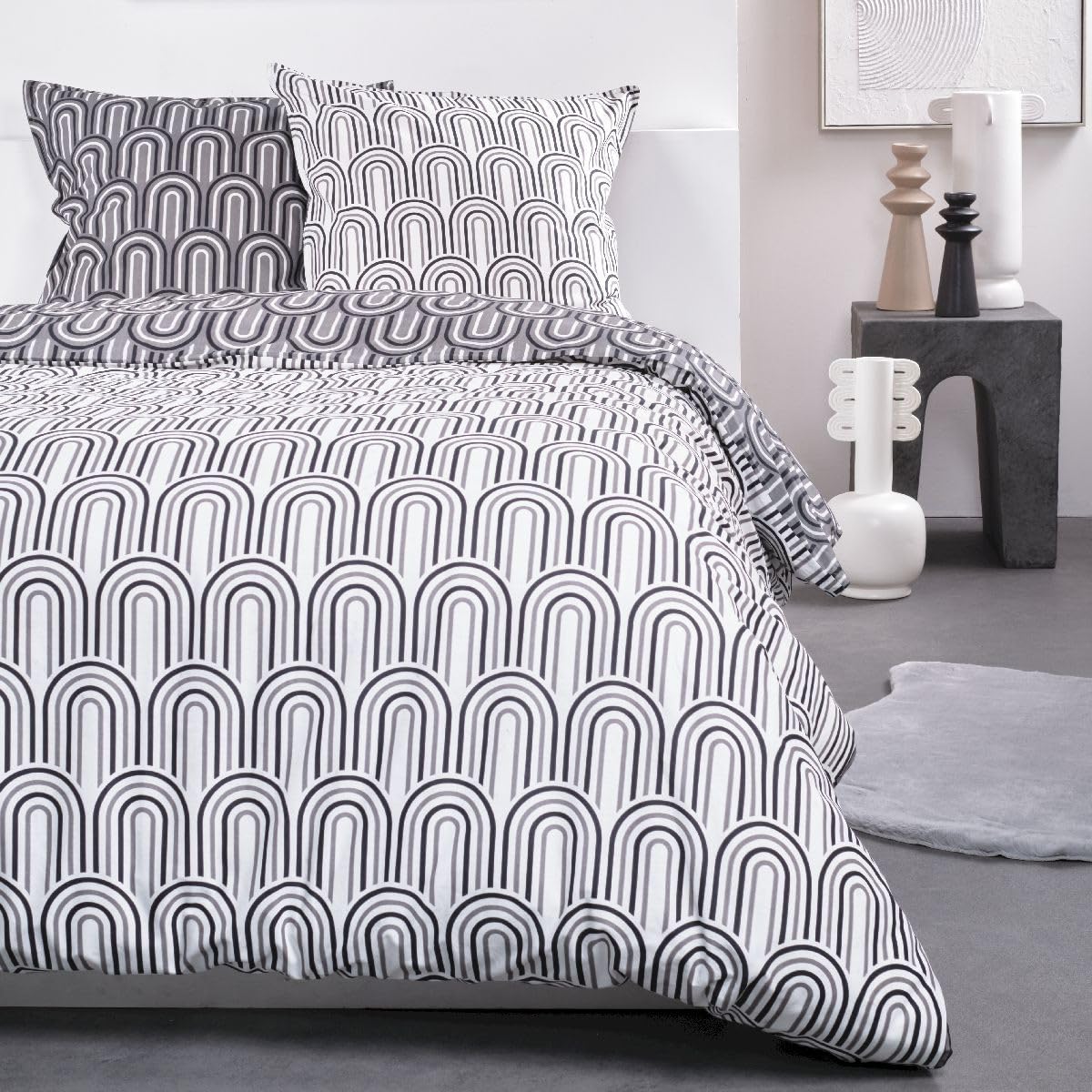 TODAY Sunshine Reversible Double Duvet Cover Set in Cotton with Bow Print – White – 240 x 260 cm