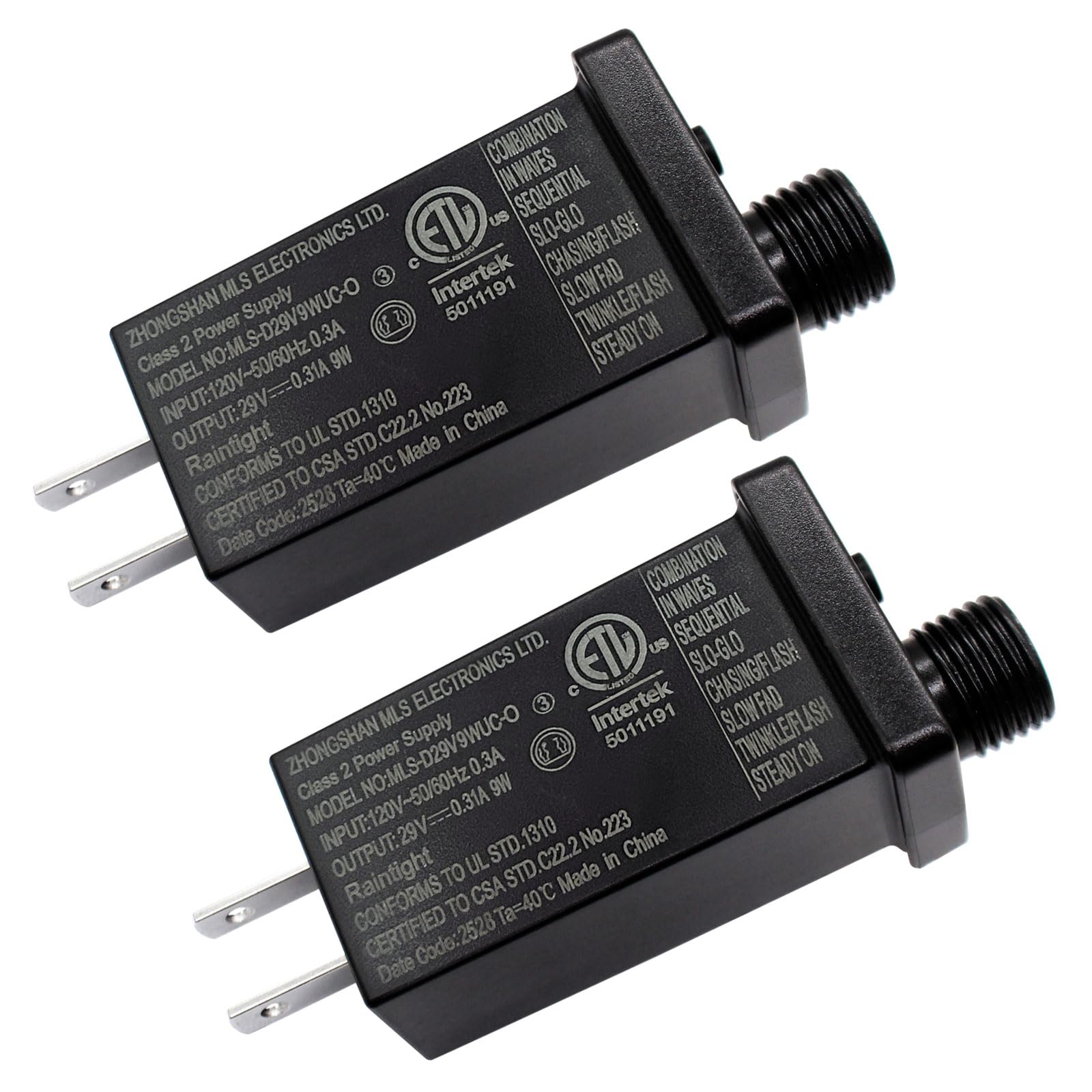 Photo 1 of *** O NLY 1 *** 29V LED Transformer Class Two LED Power Supply, Waterproof IP44 Low Voltage Seasonal Use LED Driver US CA Plug for Christmas String Light (29V/9W 2Pack)