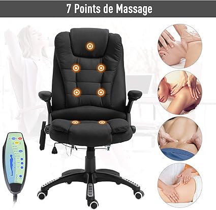Homcom Fauteuil De Bureau Direction Massant Chauffant Hauteur Reglable Dossier Inclinable Toile De Lin Noir Amazon Fr Cuisine Maison