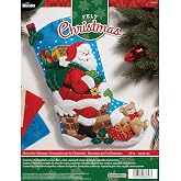 Bucilla Felt Applique 18" Stocking Making Kit, Down The Chimney, Perfect for DIY Arts and Crafts, 86656
