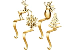 Fonder Mols Christmas Stocking Holders for Mantle, Xmas Fireplace Hanger Hooks Metal Grips Clips (Gold)