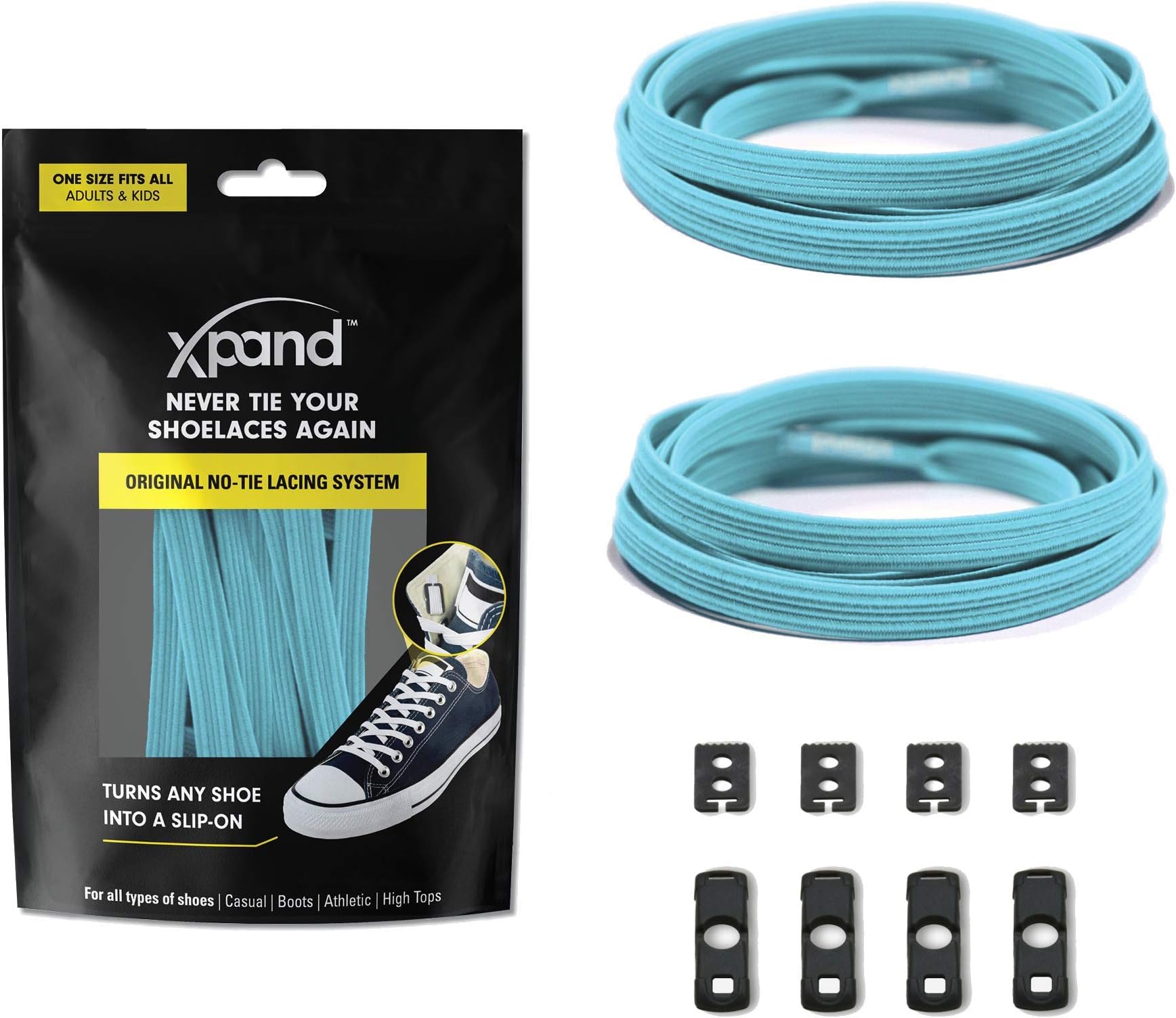 Xpand No Tie Shoelaces System with Elastic Laces - One Size Fits All Adult and Kids Shoes
