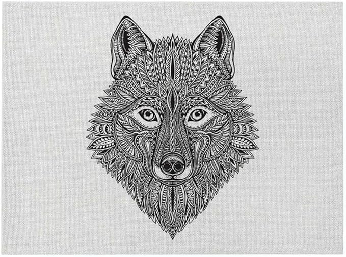 kakshi Hochwertiges 10-teiliges Set Platzdeckchen Lone Wolf Head