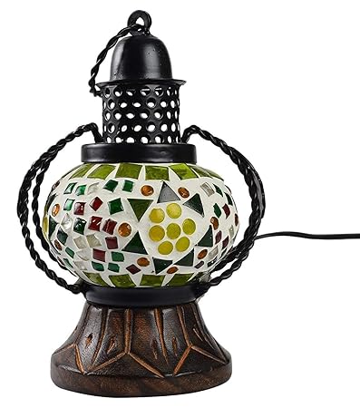 TRUSTFUL Brass Wooden Electric Lamp Hand Made Carved Hanging Lalten (Multicolour)
