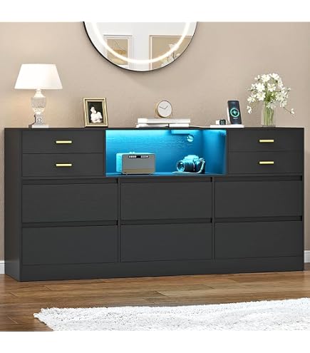 Amazon.com: Gyfimoie 63" Wide 6-Drawer Black Dresser with Divided Compartments, Charging Station & LED Lights, TV Stand for TVs up to 75", Large Organizer with 4 Open Cubbies : Home & Kitchen Amazon.com: Gyfimoie 63" Wide 6-Drawer Black Dresser with Divided Compartments, Charging Station & LED Lights, TV Stand for TVs up to 75", Large Organizer with 4 Open Cubbies : Home & Kitchen