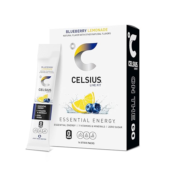 CELSIUS ON THE GO BLUEBERRY LEMONADE, SUGAR FREE ENERGY DRINK MIX (14 STICKS PER PACK)