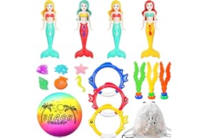 DISHIO Pool Toys for Kids, Mermaid Swim Diving Pool Toys for Toddlers Girls,Underwater Sinking Water Ball Games, Pool Swim Float Treasure Fish Toy, Diving Ring Toys with Mesh Bag for Summer Pool Beach Party