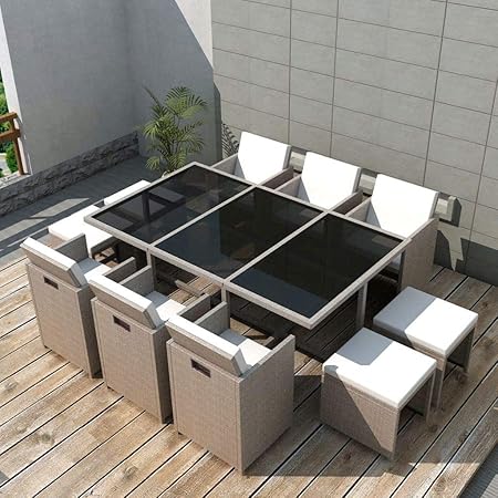 Tidyard Gartengruppe Garten Essgruppe Poly Rattan Fur 10 Personen Gartenmobel Set Sitzgruppe Mit Auflagen Fur Garten Und Terrasse Wetterfest Grau Beige 27 Tlg Amazon De Kuche Haushalt