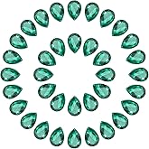 MECCANIXITY 50 Pcs Crystal AB Pointed Back Rhinestones, 6x8mm Teardrop Faceted Glass Gems for Phone Case DIY Crafts Jewelry Making Clothing Decoration, Dark Green