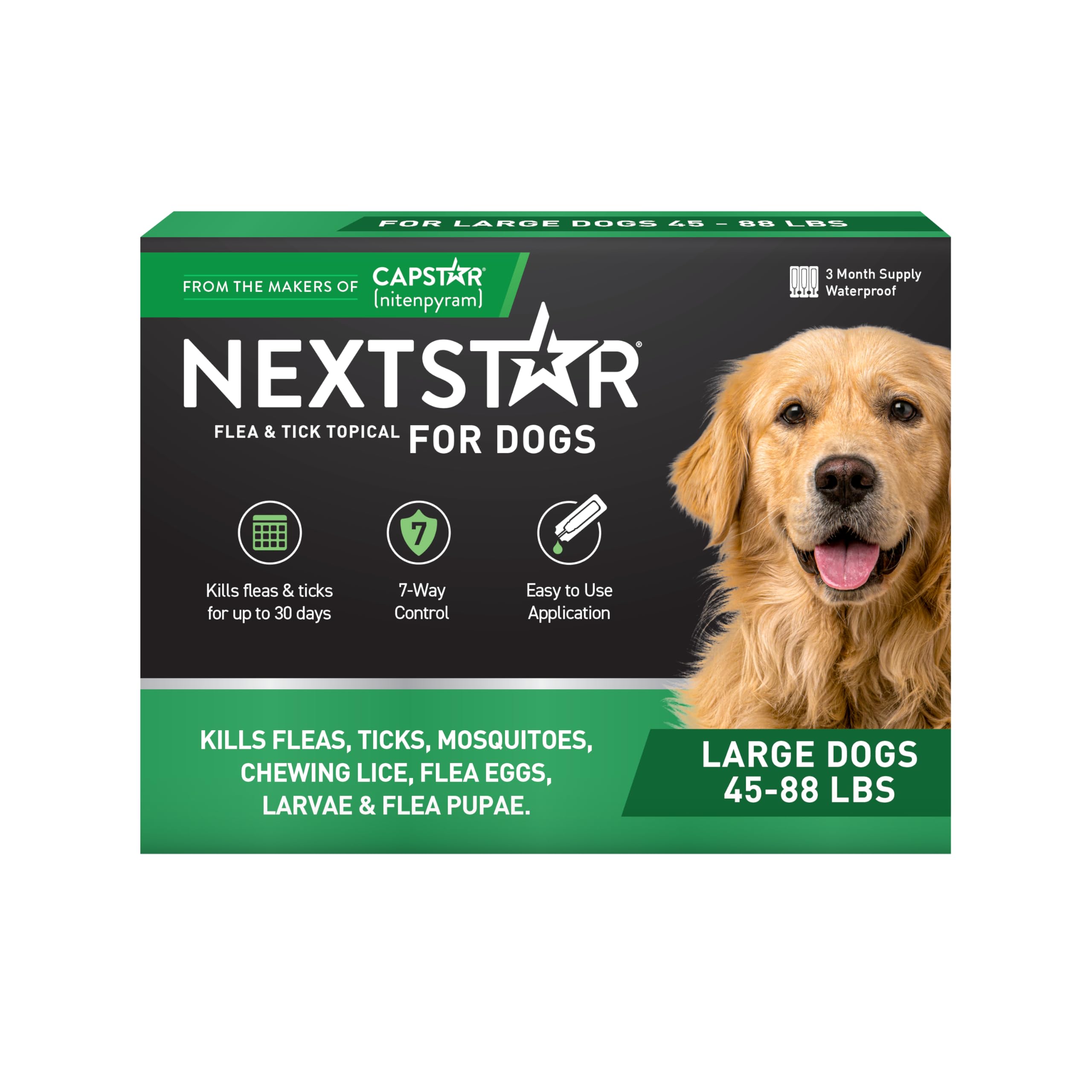 NEXTSTAR Flea and Tick Prevention for Dogs, Repellent & Control, Fast Acting Waterproof Topical Drops, Flea and Tick Prevention for Large Dogs, 3 Monthly Doses