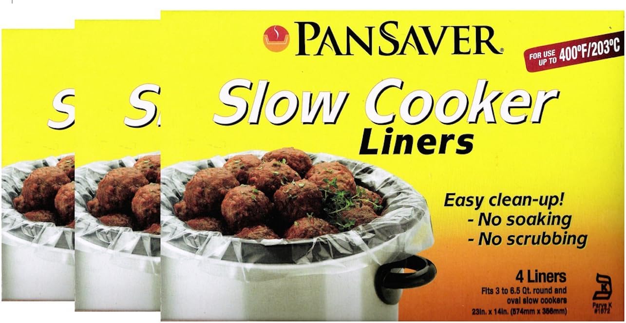 Pansaver Slow Cooker & MultiPurpose Liners, also Fits Baking Dishes and Roasters. 3 Box Bundle (12 Liners). Fits 3 to 6.5 Quart Oval and Round Slow Cookers.