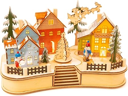 Immagini Casette Natalizie.Takestop Villaggio Natale Natalizio Carillon Legno Paesaggio Casette Invernale Illuminazione Led Musica Effetto Sonoro Albero Treno Movimento 30x19x20cm Decorazione Natalizie Addobbi Casa Albero Amazon It Casa E Cucina