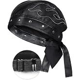 Hachapy Leather Biker Cap for Women Adjustable Strap Motorcycle Skull Cap with Embroidery