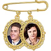 Gold Wedding Bouquet Photo Charm Pin Holds 2 Pictures Double Photo Charm Boutonniere Pin with Resizer