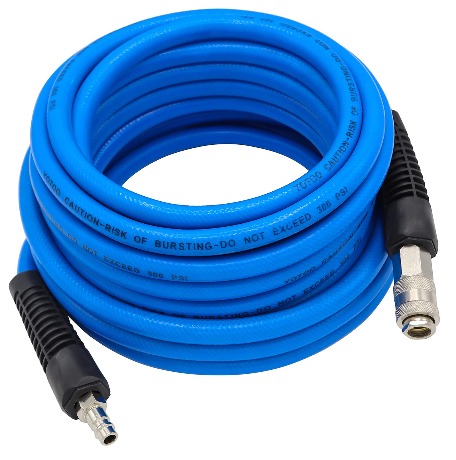 YOTOO PVC Air Compressor Hose 15m Long 6mm ID X 11mm OD 300 PSI with Bend Restrictors, 1/4" Europe Quick Coupler and Plug, Blue