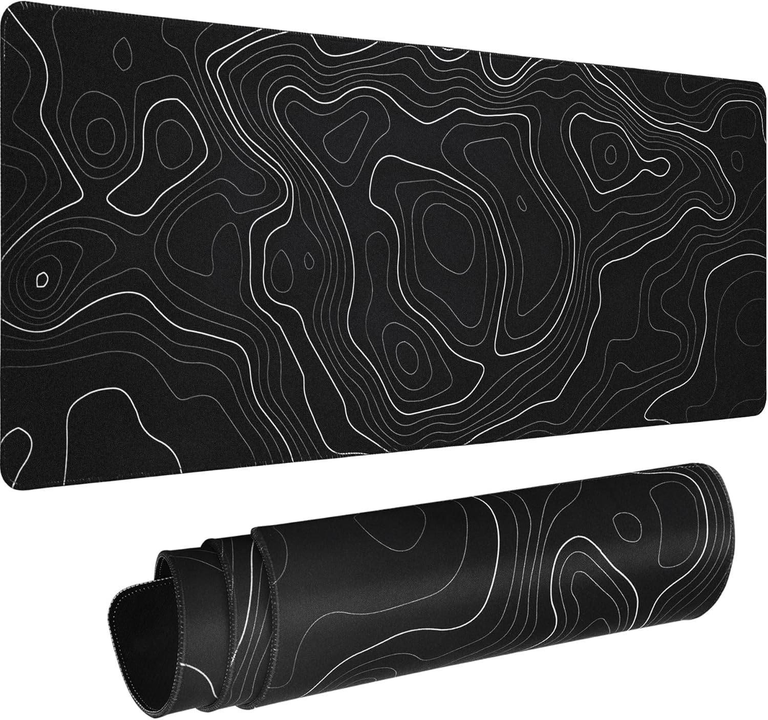 HAUTOCO Gaming Mauspad Groß 800 x 300 mm Mousepad XXL Minimalistische Topografische Mauspad Desk Mat mit Gummi Anti Rutsch für Computer Tastatur verbessert Geschwindigkeit und Präzision, Schwarz