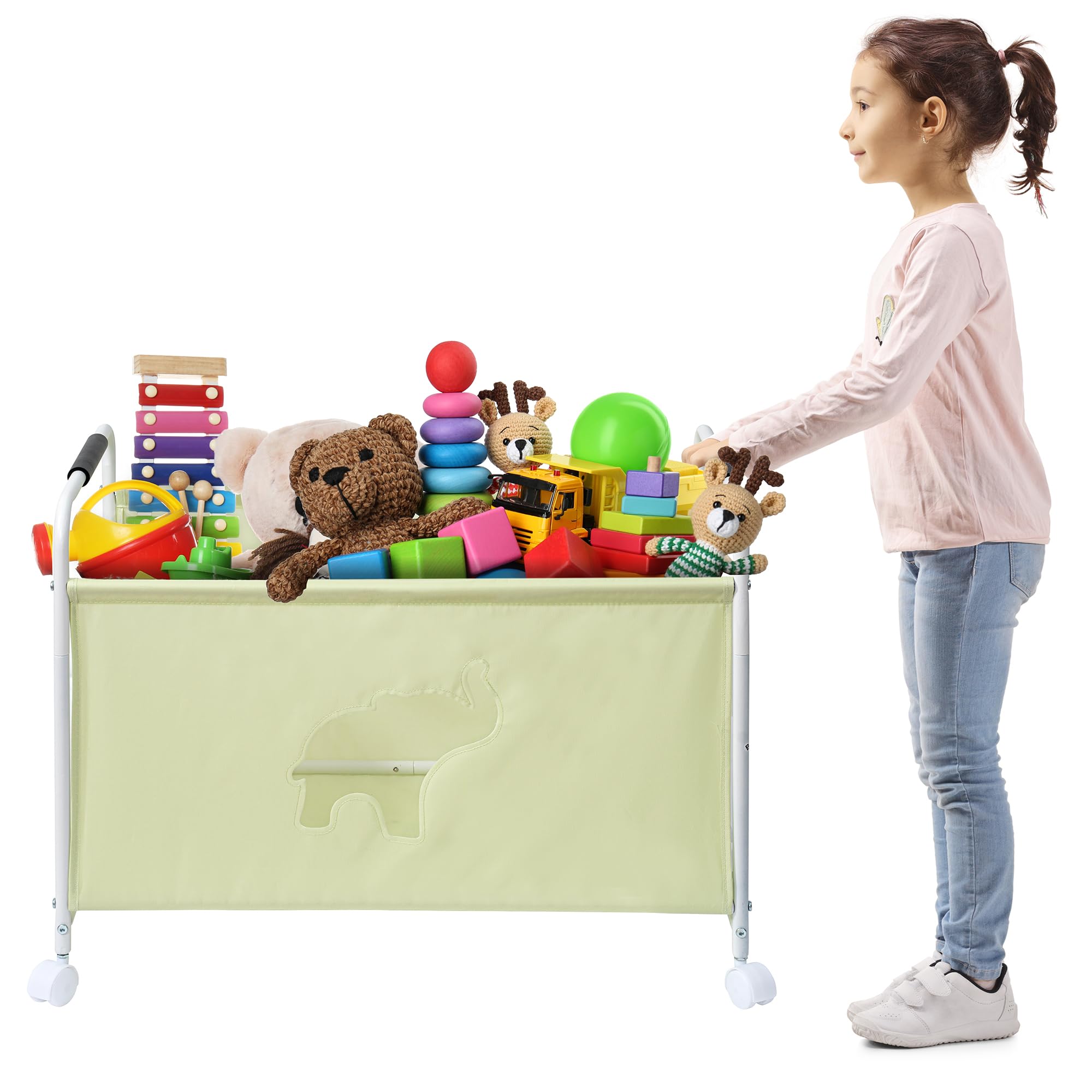 Photo 1 of STORAGEIDEAS Large Toy Box Cart with Wheels, Sturdy Kids Toy Storage Organizer, Toy Chest Storage Bins Baskets for Boys, Girls in Living Room, Nursery, Playroom, Bedroom, 1 Large Section, Elephant