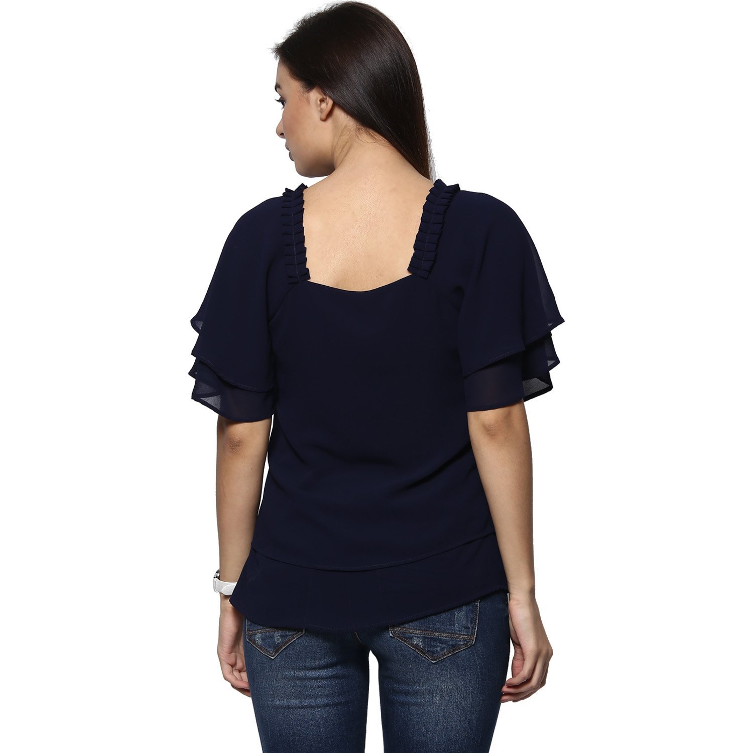 rare women navy blue georgette top (ep1211)