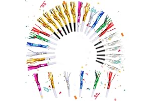 TXMLXY 24 Pcs Glitter Noisemakers, Metal Tassel Music Birthday Blowers, Horn Whistles Party Favors Blow Out, Kids New Year's Eve Noisemakers (Color, Gold, Silver)