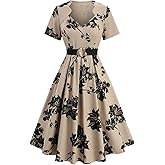 ROSE GAL Plus Size Women's 50s Elegant Square Neck Vintage Cocktail Party Dress Short Sleeves Dress