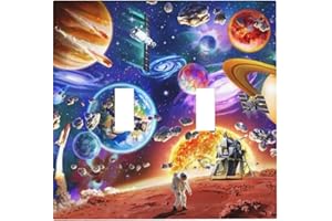 SPTVAN Space Planet Astronaut 2 Gang Light Switch Cover Double Toggle Wall Plate Decorative Switchplate Electrical Faceplate for Boys Kids Bedroom Nursery House Living Room Decor