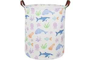 Essme Kids Laundry Hamper,Shark Hamper Collapsible Canvas Waterproof Ocean Storage Bin for Boy, Nursery Hamper,Gift Baskets,toy bins(Ocean)