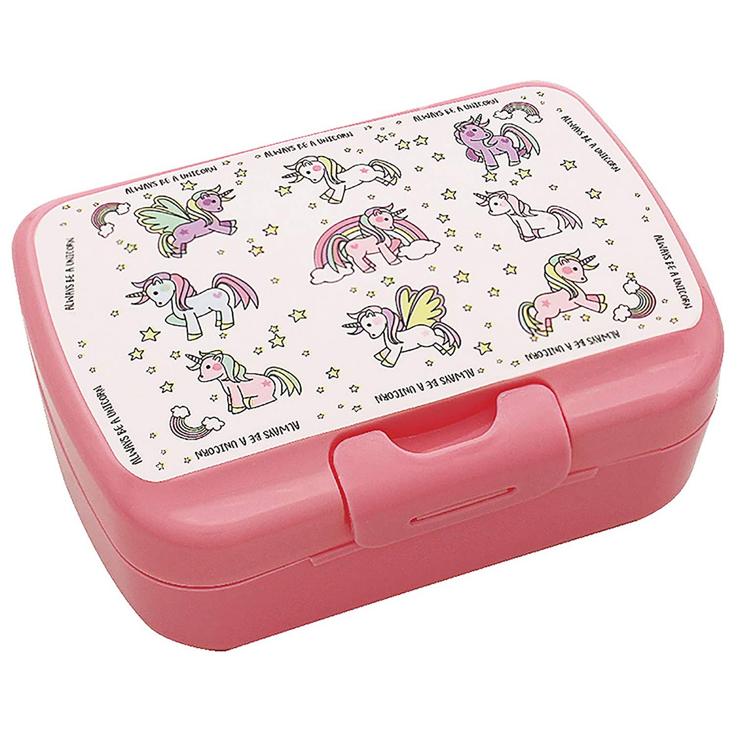 Lesser & Pavey Little Stars Plastic Lunch Box - Easy Open Lid - (Pink Unicorn Design)
