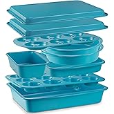 BRONYPRO Ceramic Baking Pans Set, 9-Piece Baking Sheet Set with Non-Stick Coating and Innovative Handles, Includes Exclusive Donut Pan – Ideal for Home and Professional Baking(Turquoise)