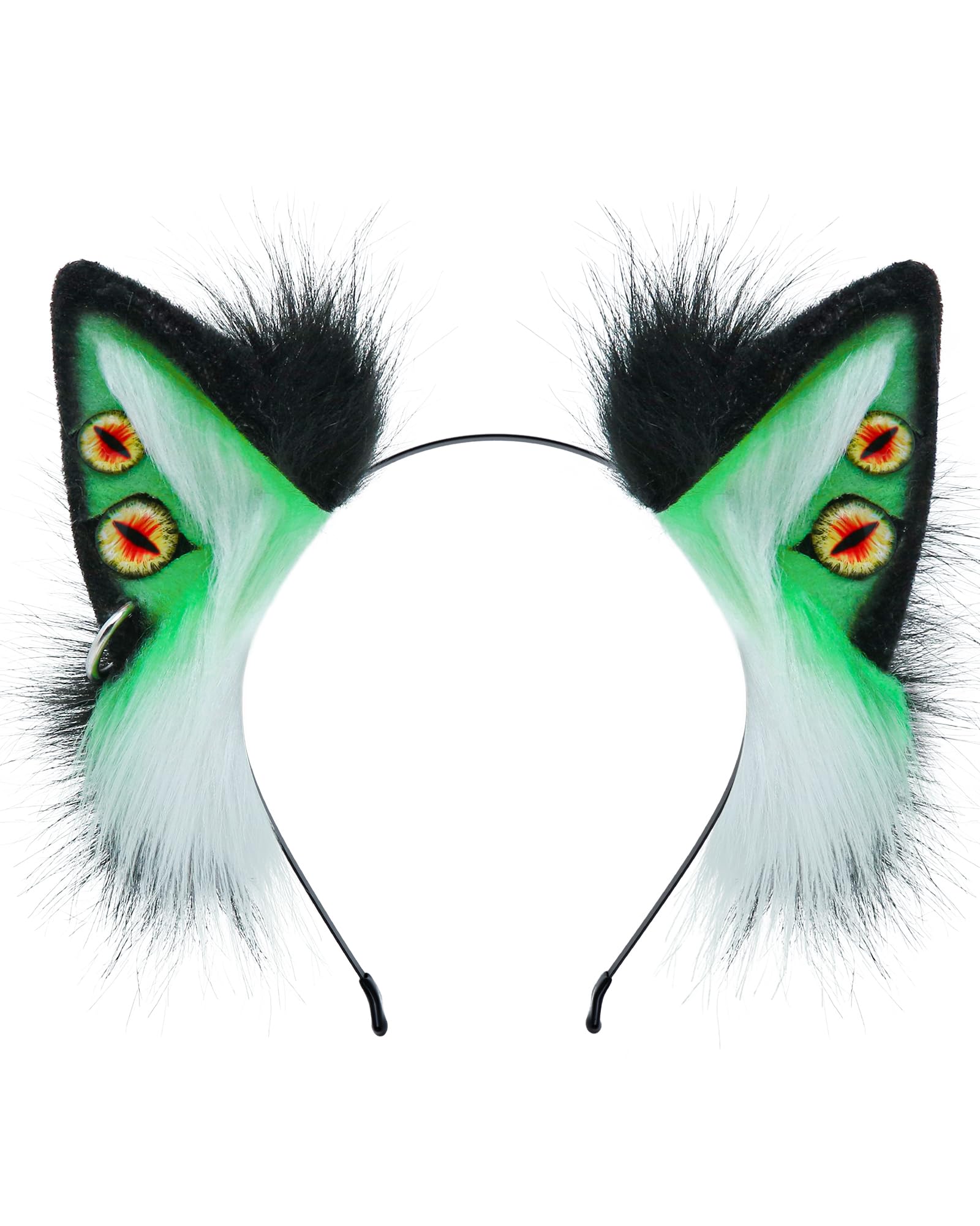 ZFKJERS Handmade Demon Wolf Ears Headband Furry Animal Ears Hairband for Costume Party, Halloween, Cosplay Accessories (Green)