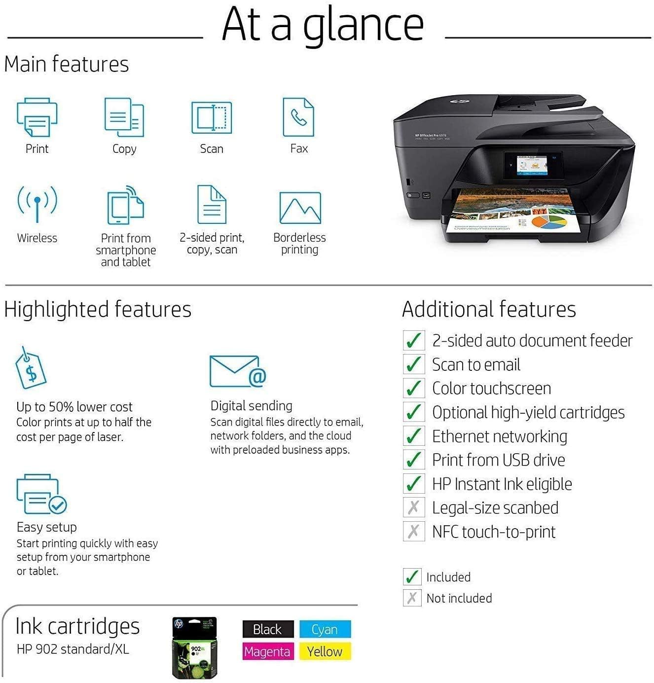 HP OfficeJet Pro 6978 All-in-One Wireless Printer, HP Instant Ink, Works with Alexa (T0F29A): Electronics