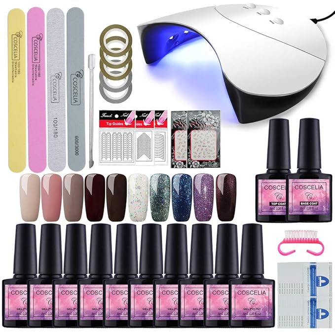 Gel Nail Starter Kit 10 Colors Gel Nail Polish Set 36W UV Nail Lamp LED ...