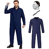 Vezadina Navy Blue Coveralls Costume for Adults - Halloween Killer Jumpsuit with Mask and Toy Knife - Horror Cosplay Outfit