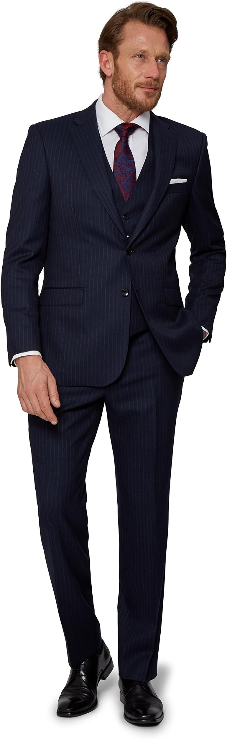 Savoy Taylors Guild Men's Regular Fit Navy Chalk Stripe 2 Piece Suit