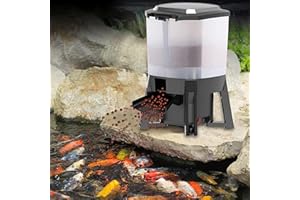 MOBYAT Electric Fish Food Dispenser, 6L Solar Automatic Fish Feeder with LCD Display and Smart Timer, 120° Dispersed Feeding Design, Adjustable Feeding Distance and Duration, for 3-10mm Pellet Size