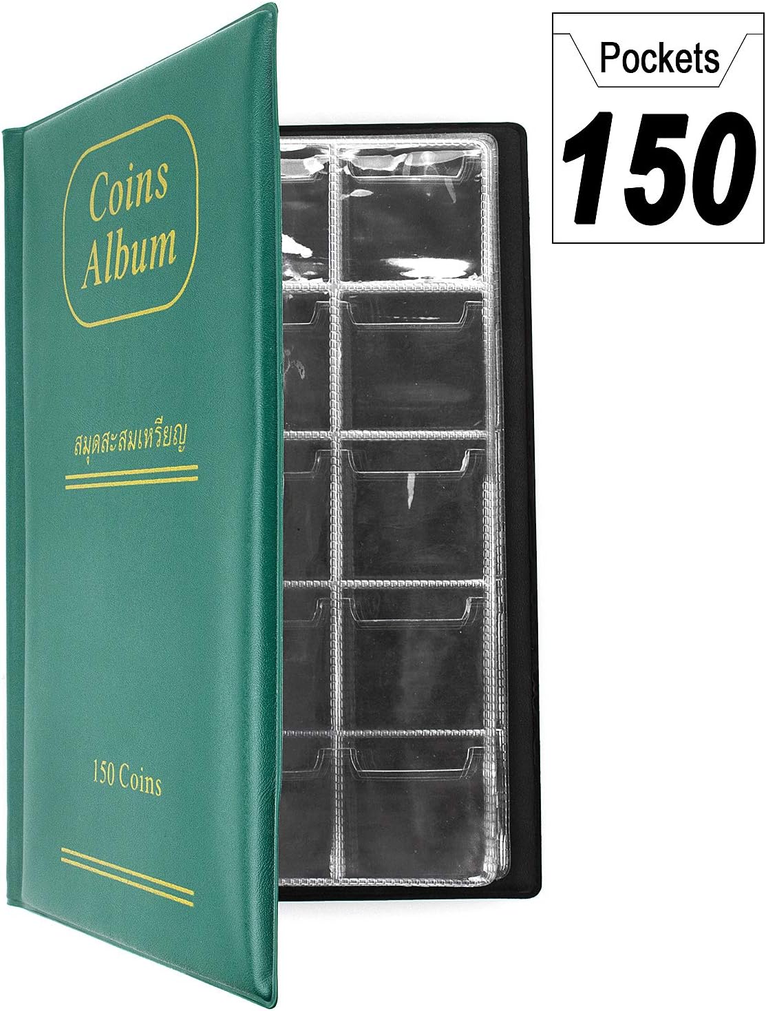 CenterZ 150 Pockets Coin Album, Penny Collecting Book Storage Case (Green)