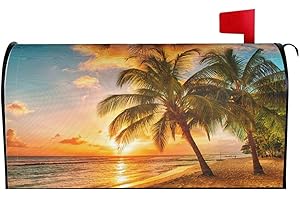 Abucaky Beach Palm Trees Mailbox Cover Magnetic Sunset Over The Sea Waterproof Mailbox Wraps Post Letter Box Decor 25.5x21 in