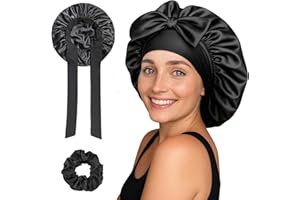 ZARA'S CHOICE Silk Bonnet for Sleeping Women | Hair Bonnet for Sleeping with Adjustable Tie | Satin Bonnet with Scrunchie for Women | Sleep Bonnets for Women Black
