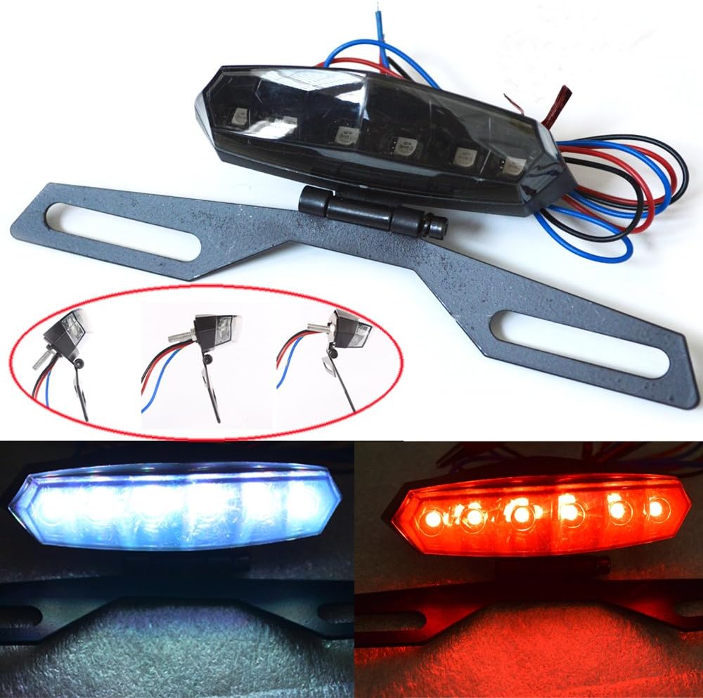 License Plate Mount Holder Bracket With 6 LED License Plate Light Lamp And Brake Tail Light Features for Motorcycle Dirt Bike ATV