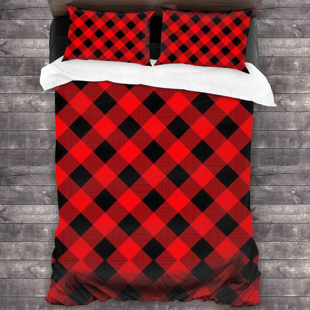 NA Classic Buffalo Plaid Duvet Cover Bedding Sheet Set, 3