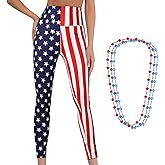 Syhood High Waist American Flag Leggings Women's Soft Yoga Running Pants with Star Necklace