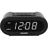Sharp AccuSet Self-Setting Alarm Clock with White LED, Midnight Black | Self-setting time; Automatic DST adjustment; Easy-read white LED display; Simple plug-and-play setup; Midnight Black