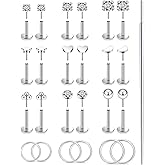 Xnsjeyy 20G 18G 16G Threadless Flat Back Earrings Nose Studs 316L Surgical Steel Tragus Forward Helix Conch Cartilage Lobe Earrings Stud Medusa Labret Lip Ring Piercing Jewelry Hoops For Women Men