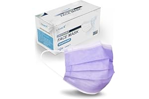 FriCARE Disposable Face Masks, 3-Ply ASTM Level 3 Medical Grade, FSA/HSA Eligible, Breathable & Comfortable for Allergy/Sun Protection, 50 Pack Purple