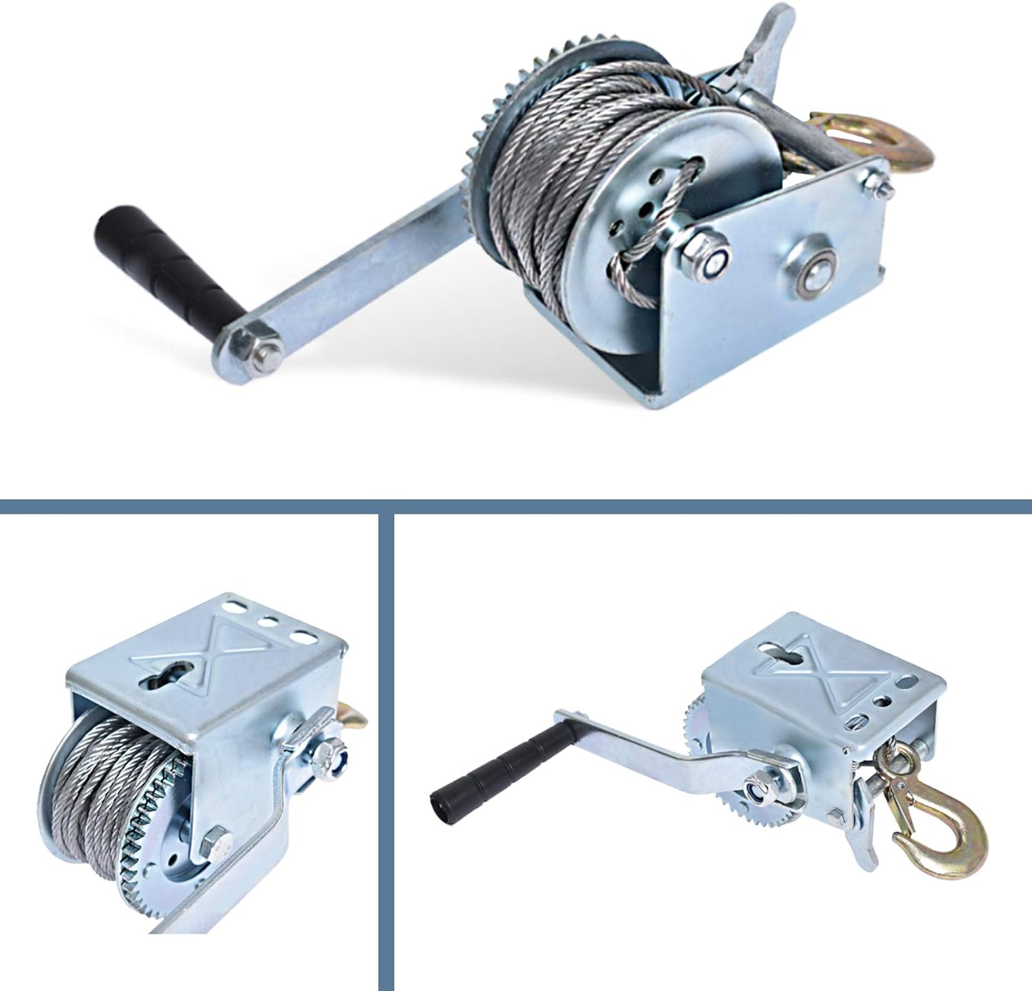 TJHSM Hand Winch - 600 Lbs Heavy Duty Hand Winch Boat Trailer Winch Portable Manual Winch with 26 FT Steel Cable Two-Way Ratchet ATV/UTV Winch Towing Winches for Trucks Trailering Boats: Home Improvement