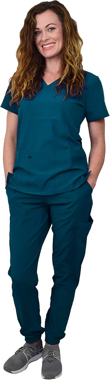 Women's Medical Nursing Jogger Scrub Set GT 4FLEX Top and Pant: Clothing