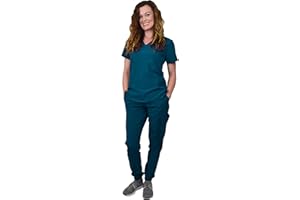 Green Town Scrubs for Women Scrub Set - Jogger Pant and V-Neck Top, 6 Pockets
