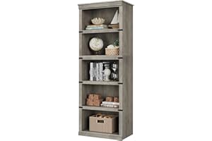 Gray 5-Tier Bookcase - Open Shelves Storage Display Shelf, 24.4×12.6×67.4in for Living Room Bedroom